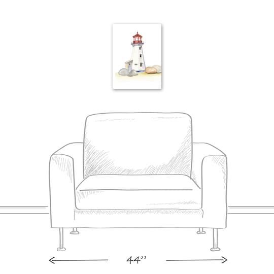 Rocks And Lighthouse 12" x 16" Canvas Wall Art